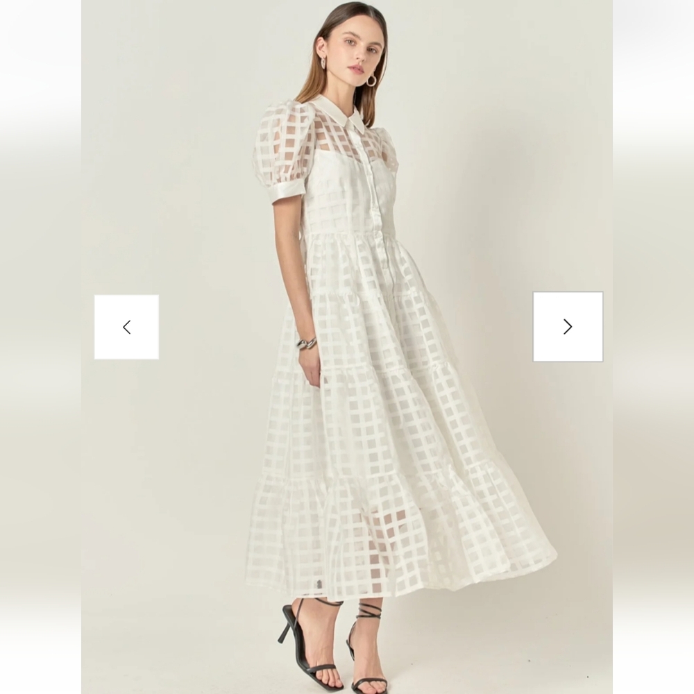 English Factory Gridded Organza Tiered Maxi Dress - Picture 5 of 5
